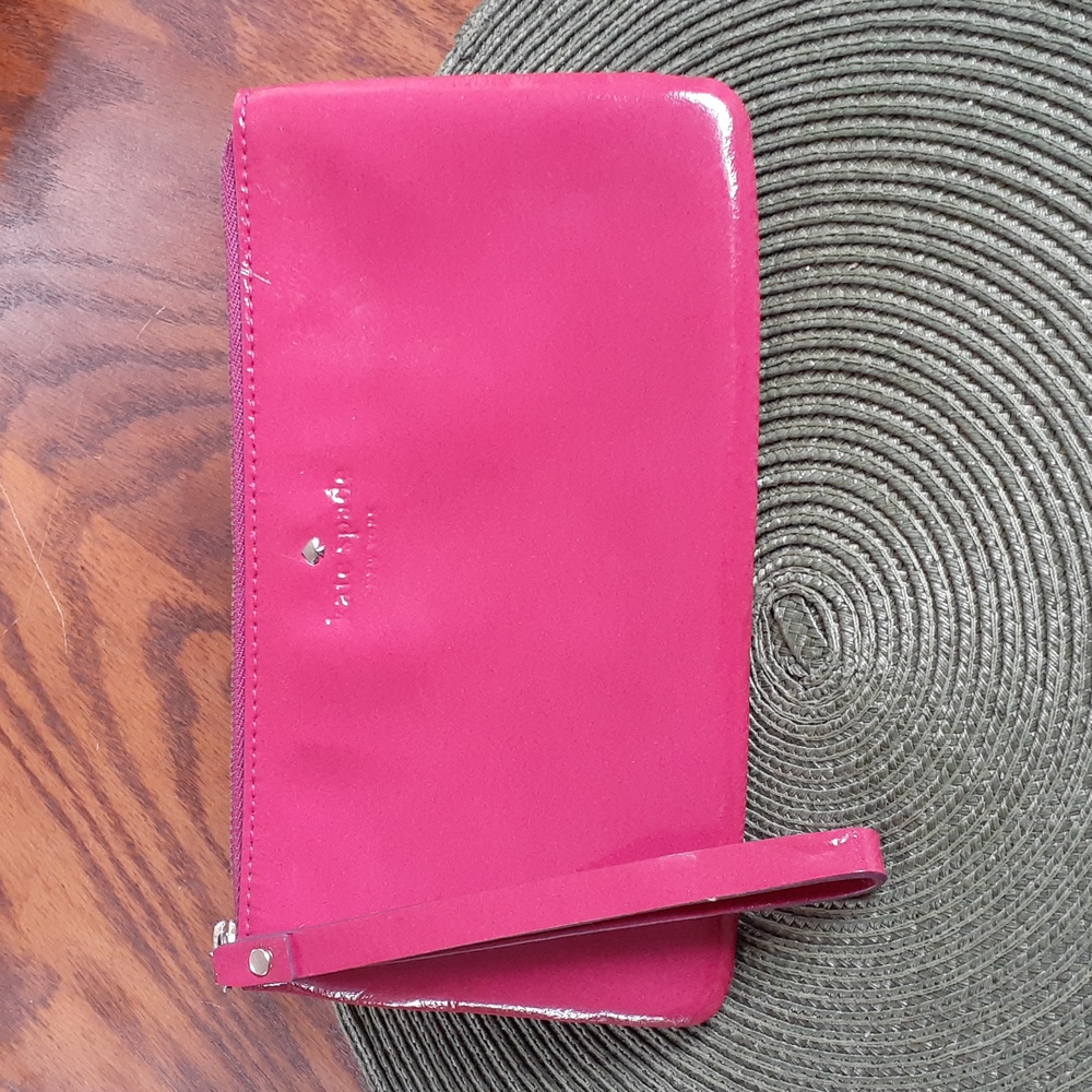 Kate Spade vibrant pink paton leather clutch wallet wristlet purse